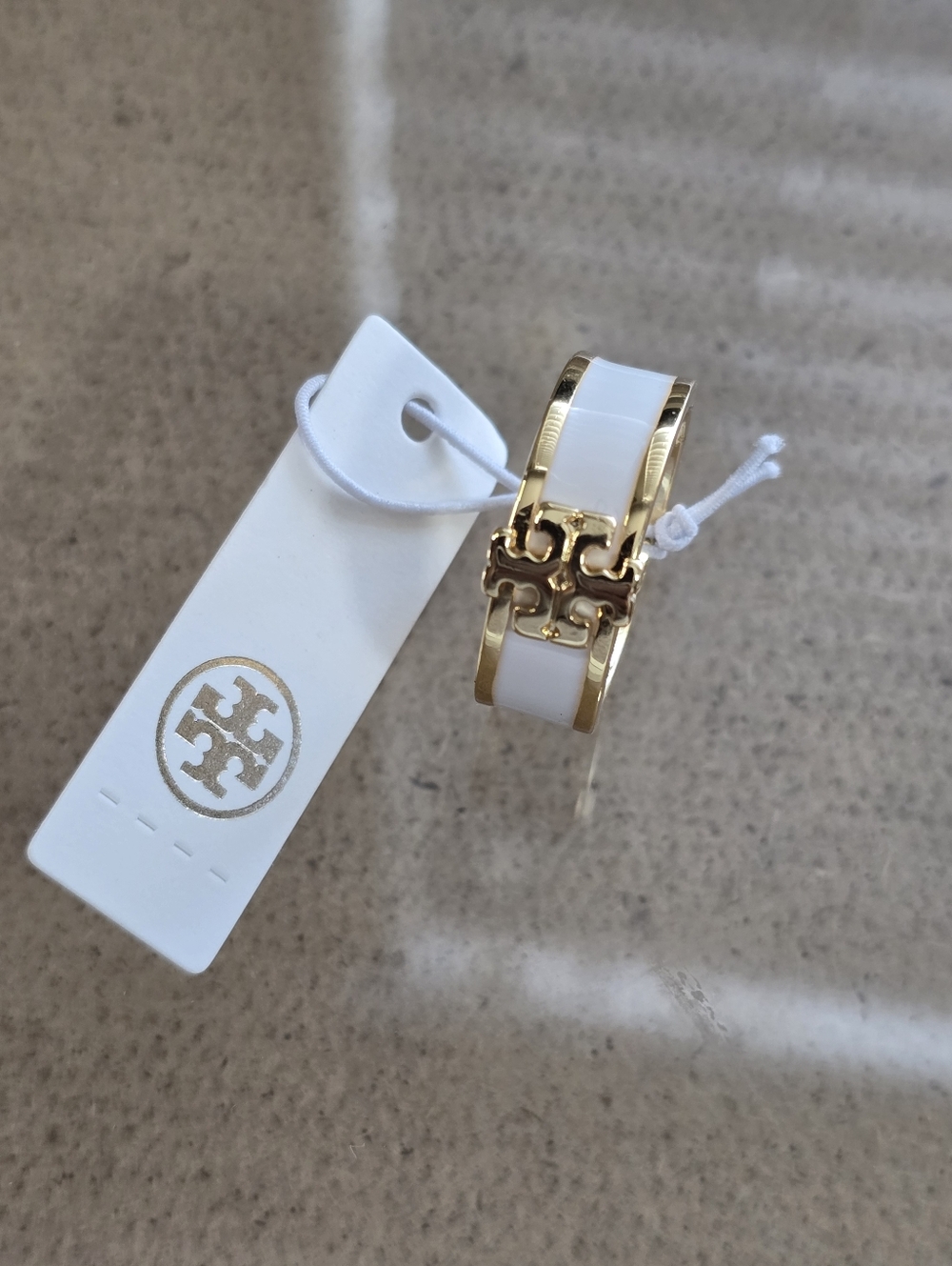Tory Burch Gold & White Enamel Logo Ring
